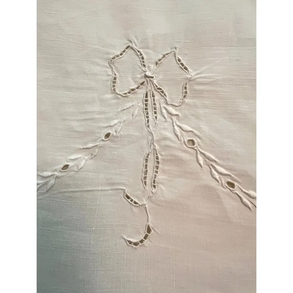 vintage cut thread work embroidery cotton white tablecloth or bed cover